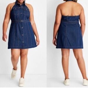 Future Collective Denim Button Front Shirt Dress